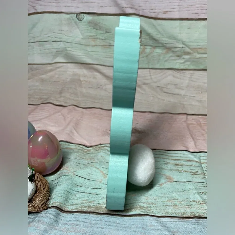 NEW! Cottontail Easter Bunny in Blue Small White Polka Dots Standing Decoration